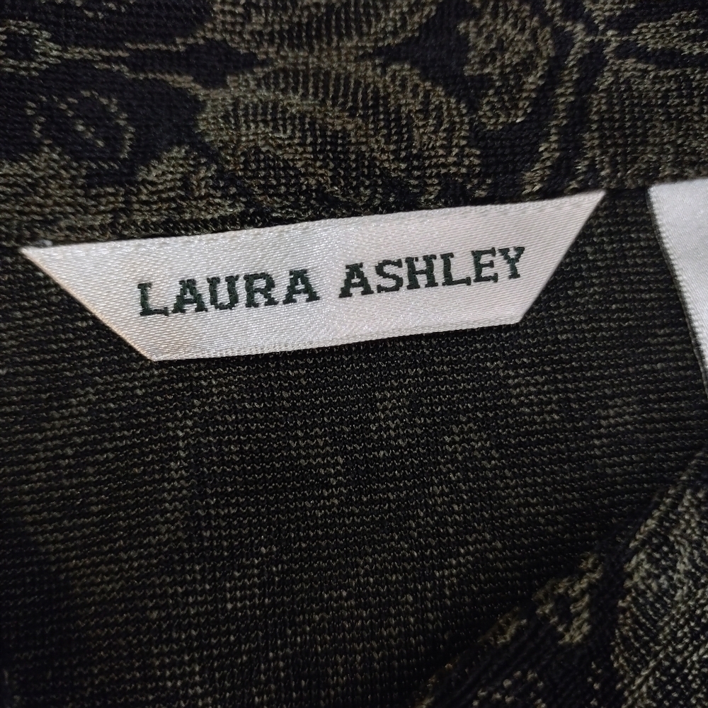 Vintage Laura Ashley Women's Green Black Abstract Print Button Dress Size M - Picture 9 of 10